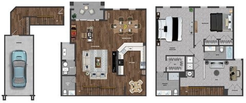 Floor plan for 2 beds, 2.5 baths, 2069 sqft
